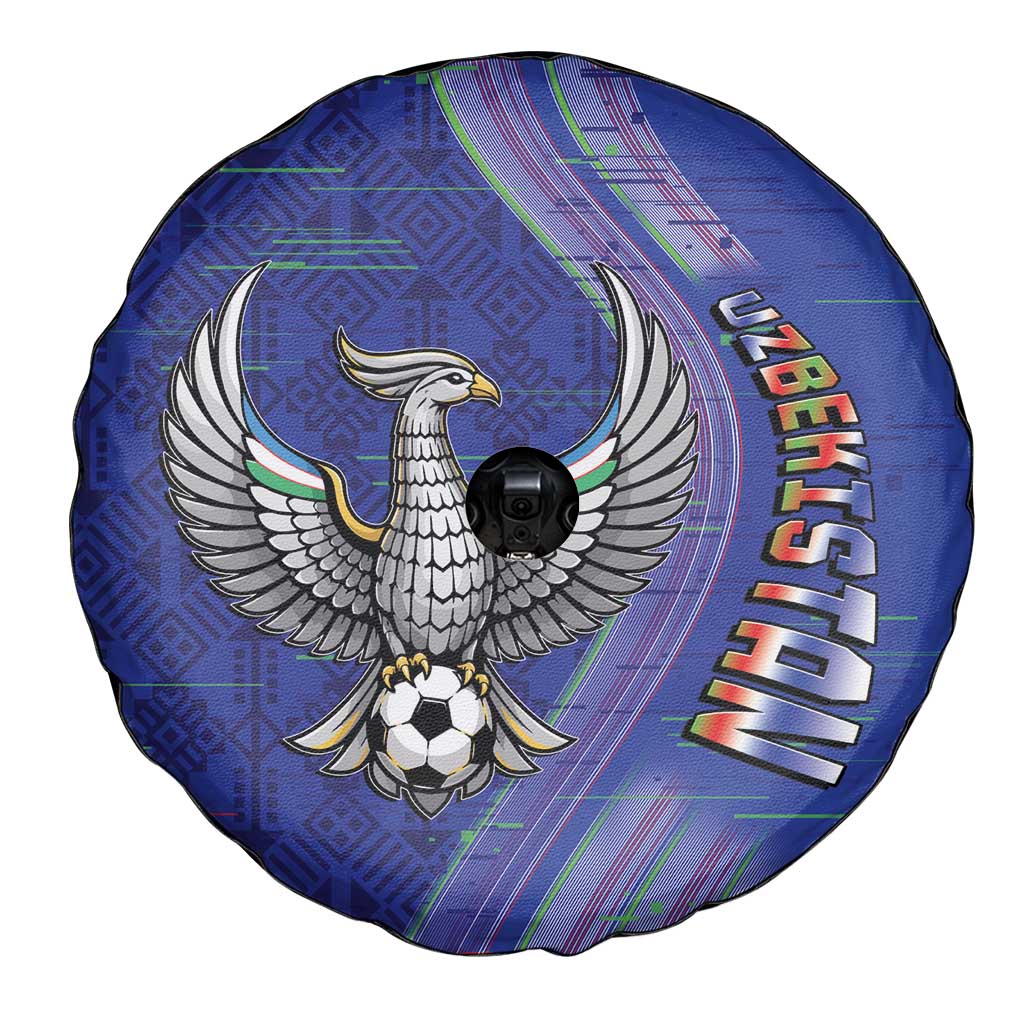 Uzbekistan Football Spare Tire Cover Modern Glitch Art Style Huma Bird