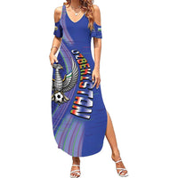 Custom Uzbekistan Football Summer Maxi Dress Modern Glitch Art Style Huma Bird