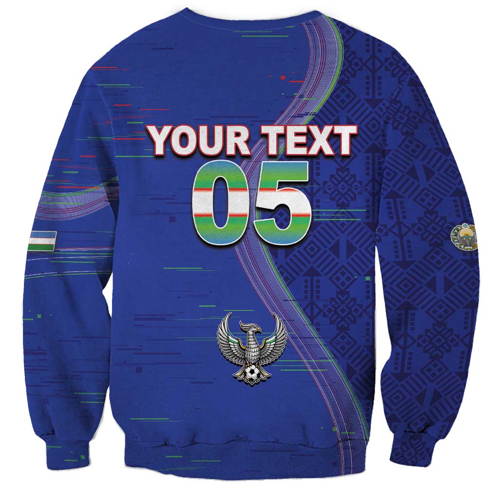 Custom Uzbekistan Football Sweatshirt Modern Glitch Art Style Huma Bird