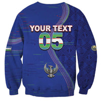 Custom Uzbekistan Football Sweatshirt Modern Glitch Art Style Huma Bird