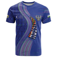 Custom Uzbekistan Football T Shirt Modern Glitch Art Style Huma Bird