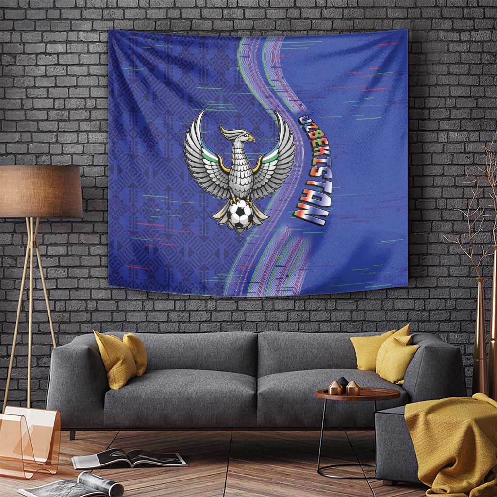 Uzbekistan Football Tapestry Modern Glitch Art Style Huma Bird