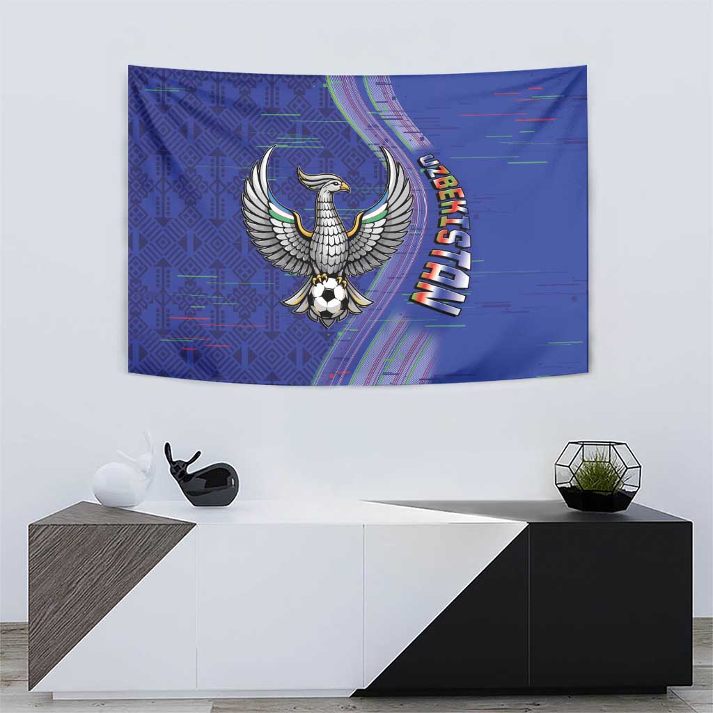 Uzbekistan Football Tapestry Modern Glitch Art Style Huma Bird