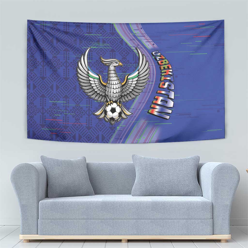 Uzbekistan Football Tapestry Modern Glitch Art Style Huma Bird