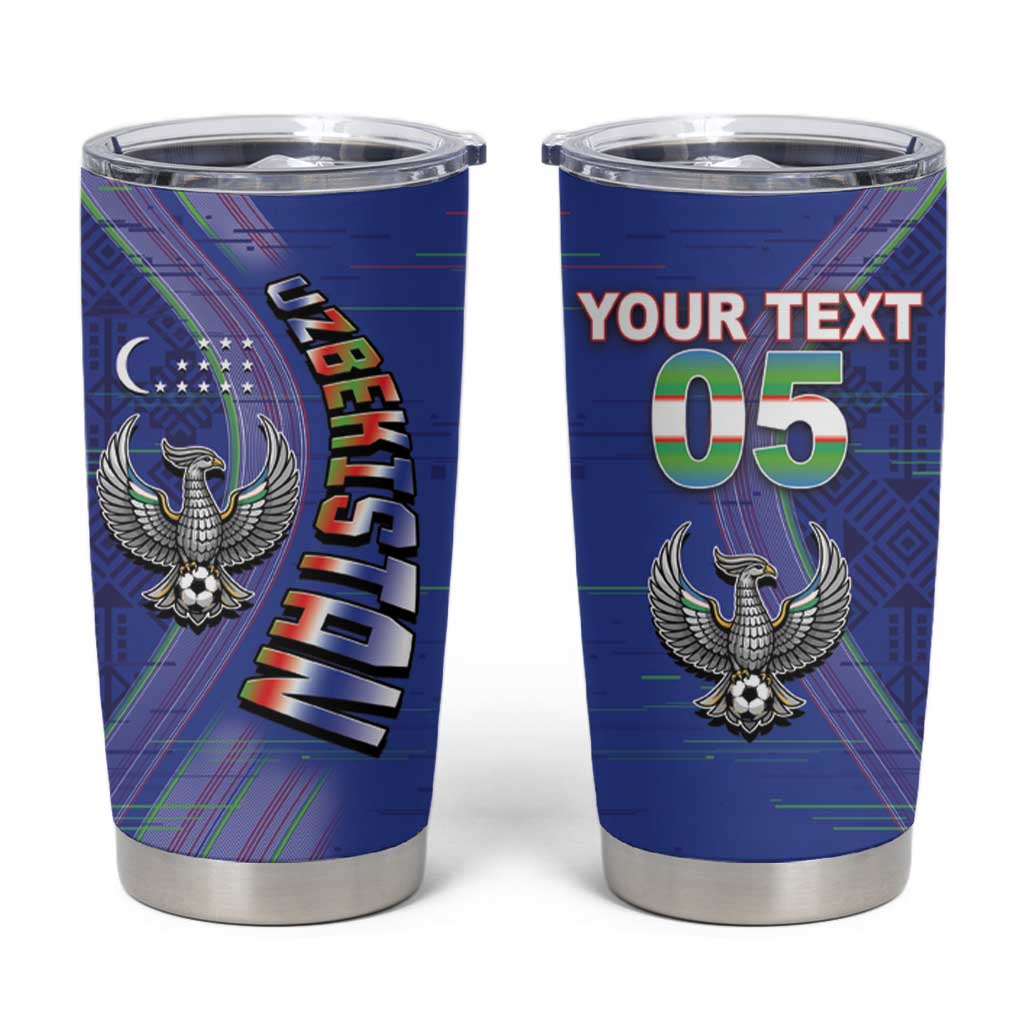 Custom Uzbekistan Football Tumbler Cup Modern Glitch Art Style Huma Bird