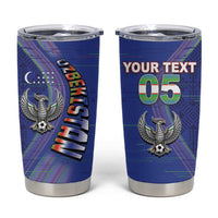 Custom Uzbekistan Football Tumbler Cup Modern Glitch Art Style Huma Bird