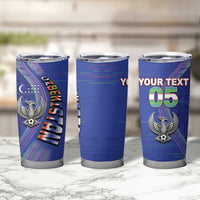 Custom Uzbekistan Football Tumbler Cup Modern Glitch Art Style Huma Bird