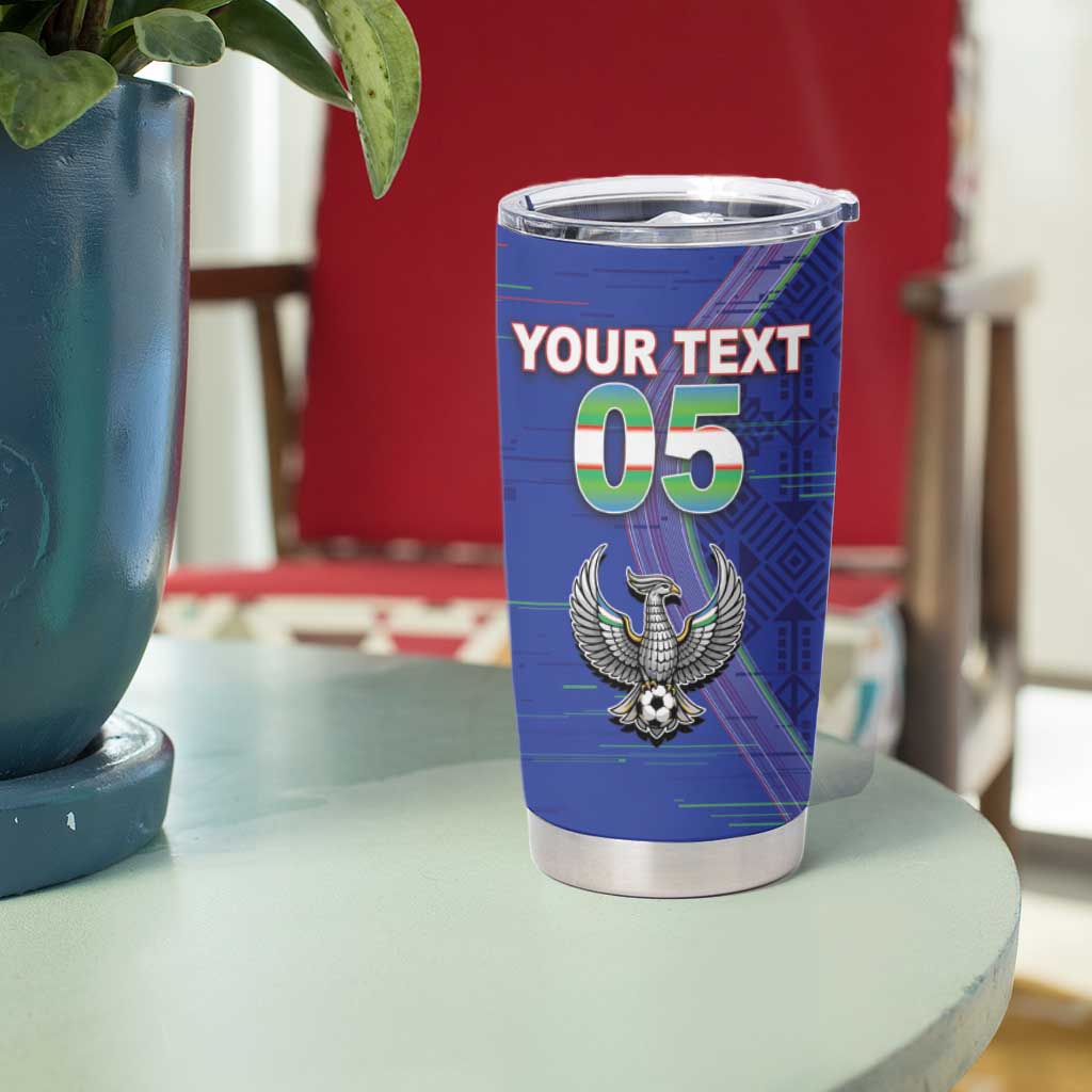 Custom Uzbekistan Football Tumbler Cup Modern Glitch Art Style Huma Bird