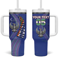 Custom Uzbekistan Football Tumbler With Handle Modern Glitch Art Style Huma Bird