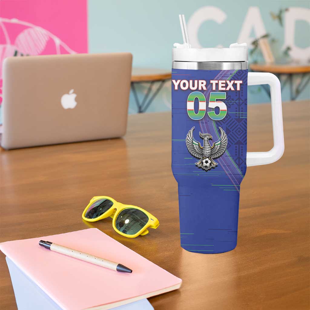 Custom Uzbekistan Football Tumbler With Handle Modern Glitch Art Style Huma Bird