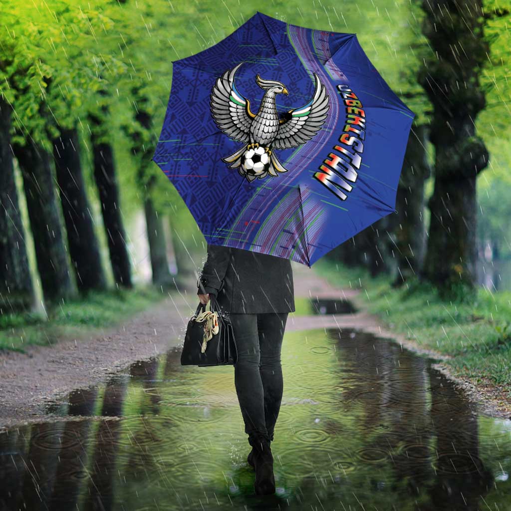 Uzbekistan Football Umbrella Modern Glitch Art Style Huma Bird