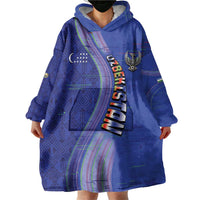 Custom Uzbekistan Football Wearable Blanket Hoodie Modern Glitch Art Style Huma Bird