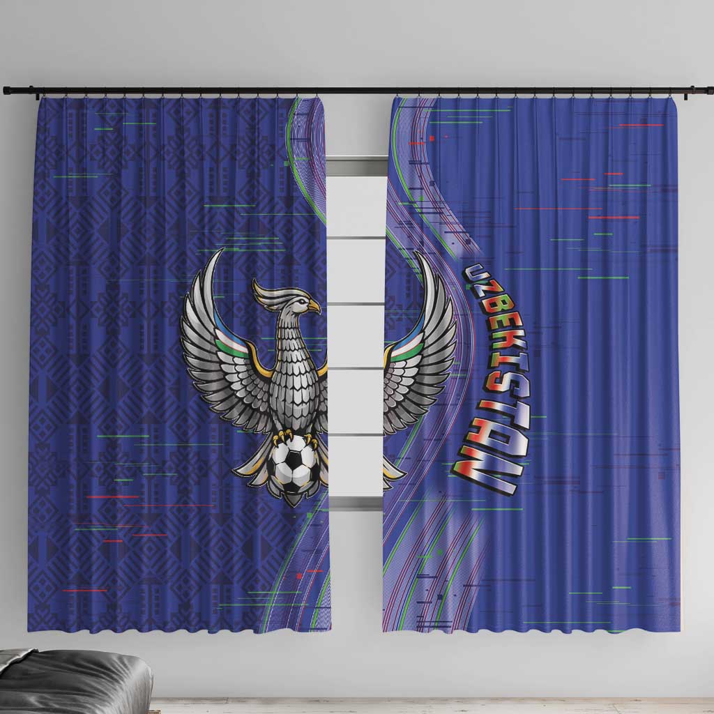 Uzbekistan Football Window Curtain Modern Glitch Art Style Huma Bird