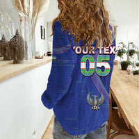 Custom Uzbekistan Football Women Casual Shirt Modern Glitch Art Style Huma Bird