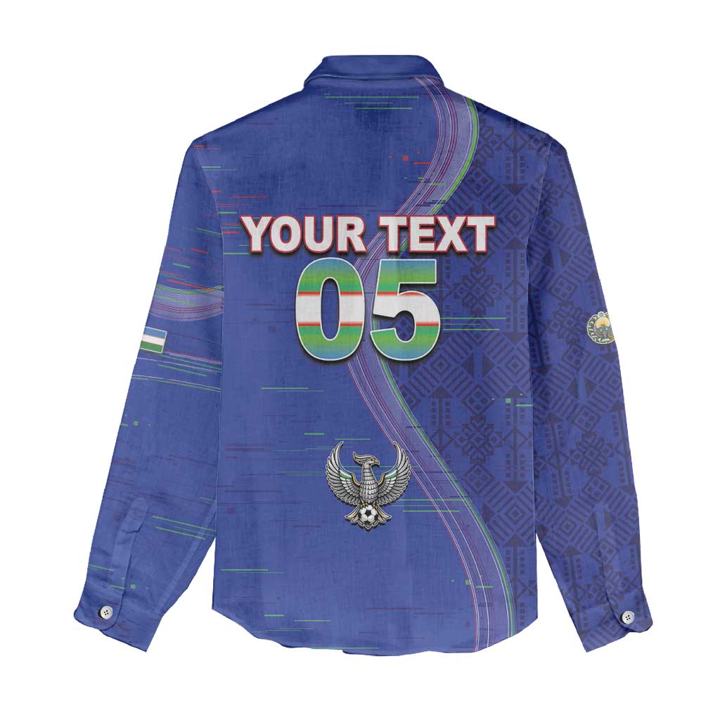 Custom Uzbekistan Football Women Casual Shirt Modern Glitch Art Style Huma Bird