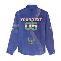 Custom Uzbekistan Football Women Casual Shirt Modern Glitch Art Style Huma Bird