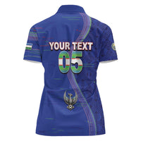 Custom Uzbekistan Football Women Polo Shirt Modern Glitch Art Style Huma Bird