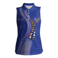 Custom Uzbekistan Football Women Sleeveless Polo Shirt Modern Glitch Art Style Huma Bird