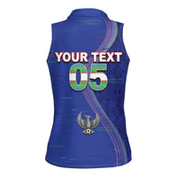 Custom Uzbekistan Football Women Sleeveless Polo Shirt Modern Glitch Art Style Huma Bird