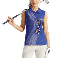 Custom Uzbekistan Football Women Sleeveless Polo Shirt Modern Glitch Art Style Huma Bird