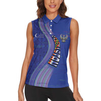 Custom Uzbekistan Football Women Sleeveless Polo Shirt Modern Glitch Art Style Huma Bird