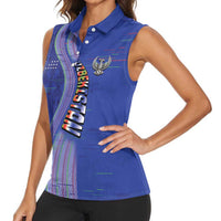 Custom Uzbekistan Football Women Sleeveless Polo Shirt Modern Glitch Art Style Huma Bird
