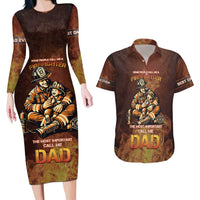 Firefighter Fathers Day Couples Matching Long Sleeve Bodycon Dress and Hawaiian Shirt Best Dad Ever