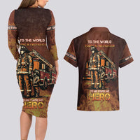 Firefighter Fathers Day Couples Matching Long Sleeve Bodycon Dress and Hawaiian Shirt Best Dad Ever