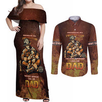 Firefighter Fathers Day Couples Matching Off Shoulder Maxi Dress and Long Sleeve Button Shirt Best Dad Ever