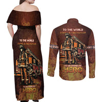 Firefighter Fathers Day Couples Matching Off Shoulder Maxi Dress and Long Sleeve Button Shirt Best Dad Ever