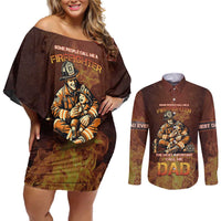 Firefighter Fathers Day Couples Matching Off Shoulder Short Dress and Long Sleeve Button Shirt Best Dad Ever