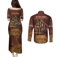 Firefighter Fathers Day Couples Matching Puletasi and Long Sleeve Button Shirt Best Dad Ever