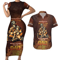 Firefighter Fathers Day Couples Matching Short Sleeve Bodycon Dress and Hawaiian Shirt Best Dad Ever