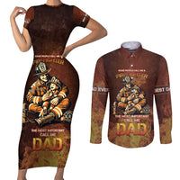 Firefighter Fathers Day Couples Matching Short Sleeve Bodycon Dress and Long Sleeve Button Shirt Best Dad Ever