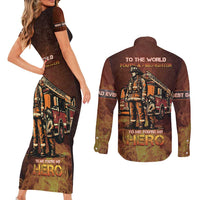 Firefighter Fathers Day Couples Matching Short Sleeve Bodycon Dress and Long Sleeve Button Shirt Best Dad Ever