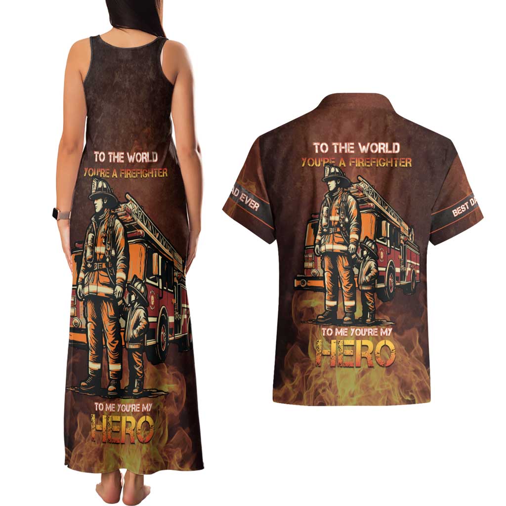 Firefighter Fathers Day Couples Matching Tank Maxi Dress and Hawaiian Shirt Best Dad Ever
