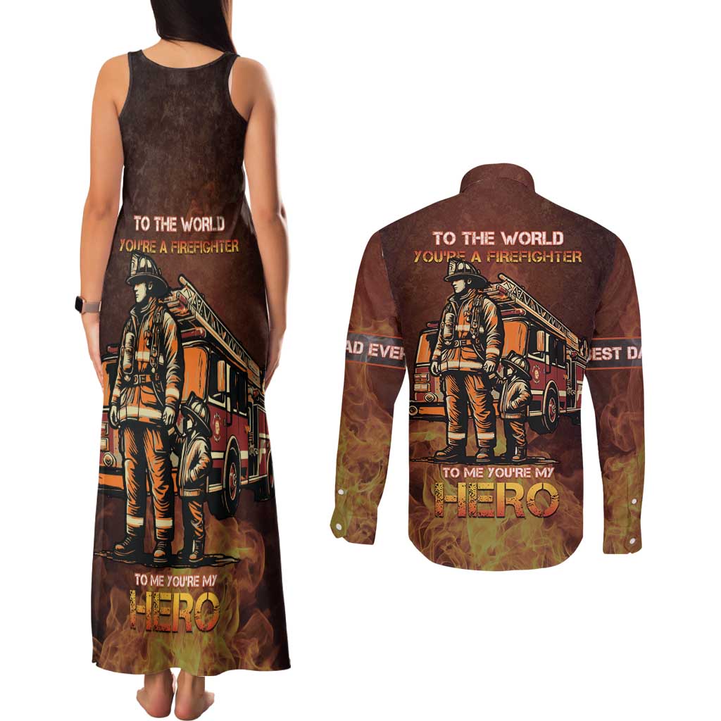 Firefighter Fathers Day Couples Matching Tank Maxi Dress and Long Sleeve Button Shirt Best Dad Ever