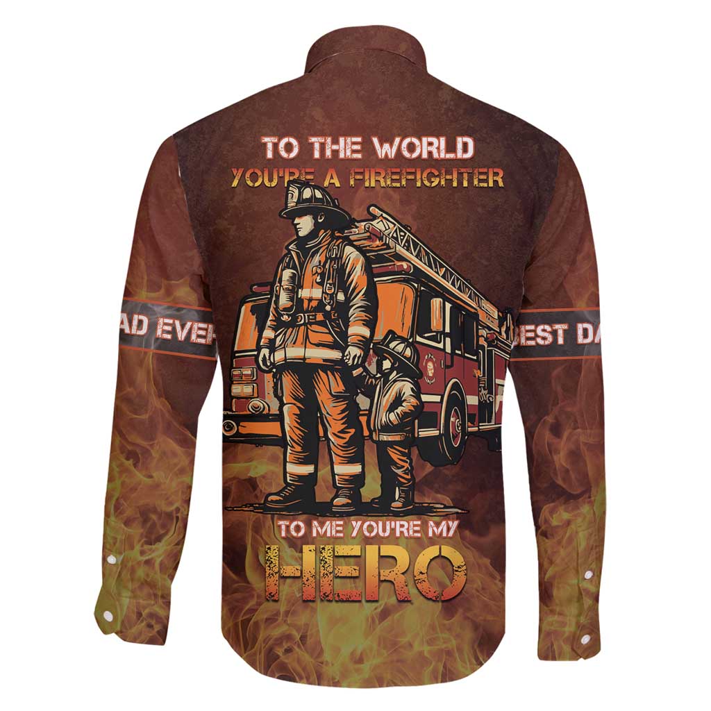 Firefighter Fathers Day Family Matching Long Sleeve Bodycon Dress and Hawaiian Shirt Best Dad Ever