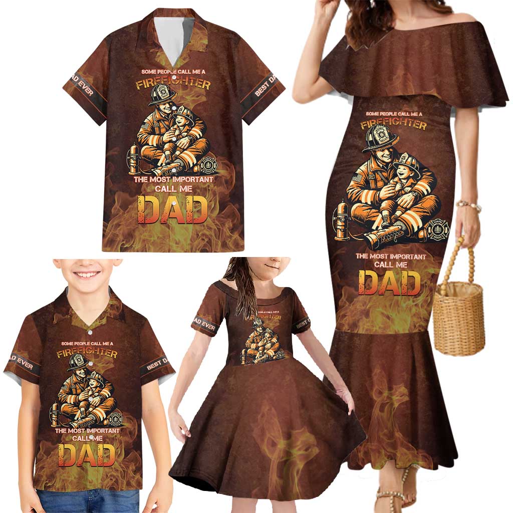 Firefighter Fathers Day Family Matching Mermaid Dress and Hawaiian Shirt Best Dad Ever