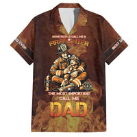 Firefighter Fathers Day Family Matching Off The Shoulder Long Sleeve Dress and Hawaiian Shirt Best Dad Ever