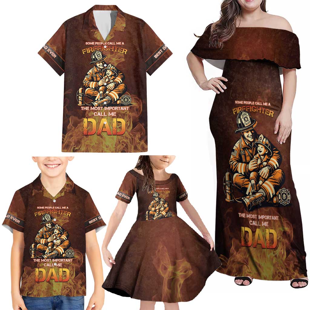 Firefighter Fathers Day Family Matching Off Shoulder Maxi Dress and Hawaiian Shirt Best Dad Ever