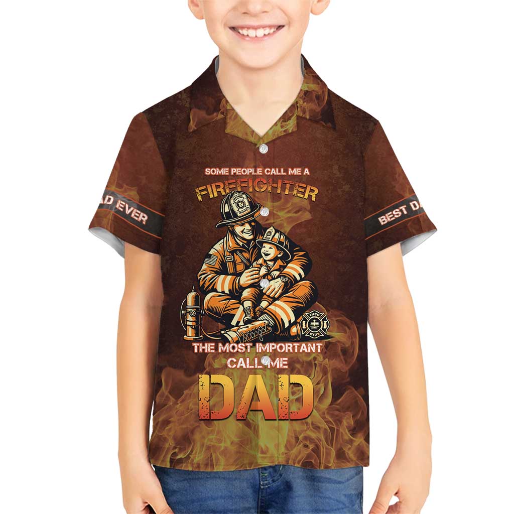 Firefighter Fathers Day Family Matching Off Shoulder Short Dress and Hawaiian Shirt Best Dad Ever