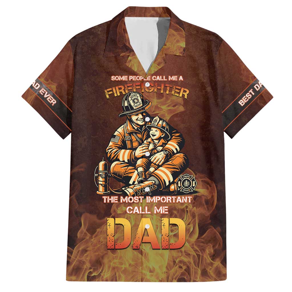 Firefighter Fathers Day Family Matching Short Sleeve Bodycon Dress and Hawaiian Shirt Best Dad Ever