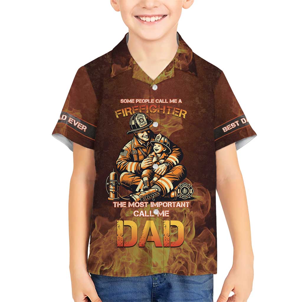 Firefighter Fathers Day Family Matching Short Sleeve Bodycon Dress and Hawaiian Shirt Best Dad Ever