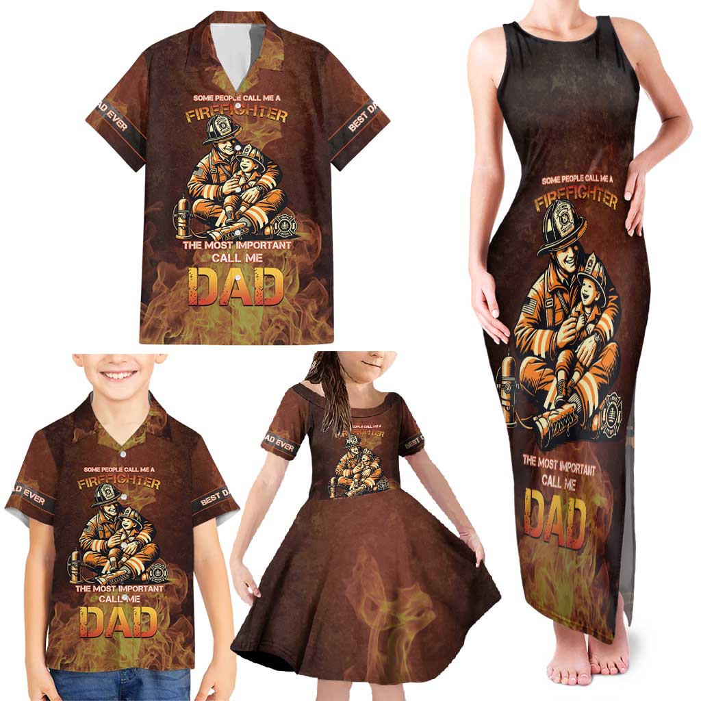Firefighter Fathers Day Family Matching Tank Maxi Dress and Hawaiian Shirt Best Dad Ever