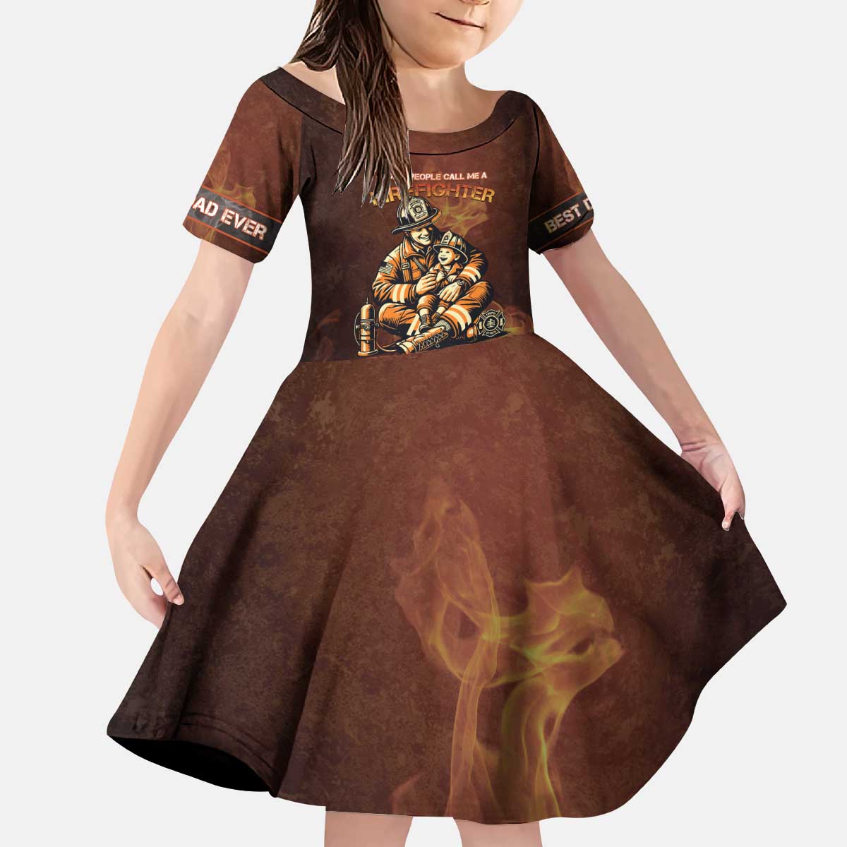 Firefighter Fathers Day Kid Short Sleeve Dress Best Dad Ever