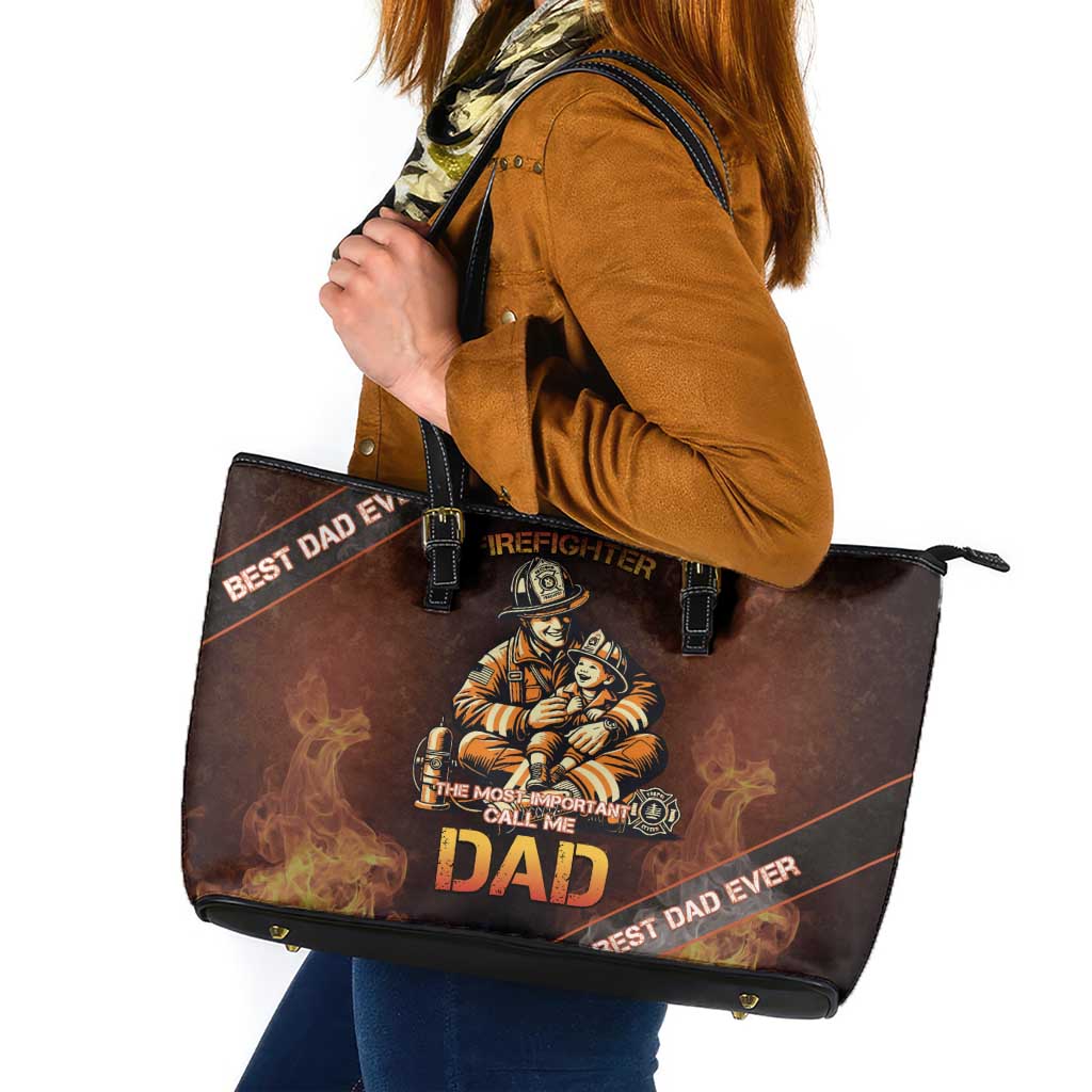 Firefighter Fathers Day Leather Tote Bag Best Dad Ever