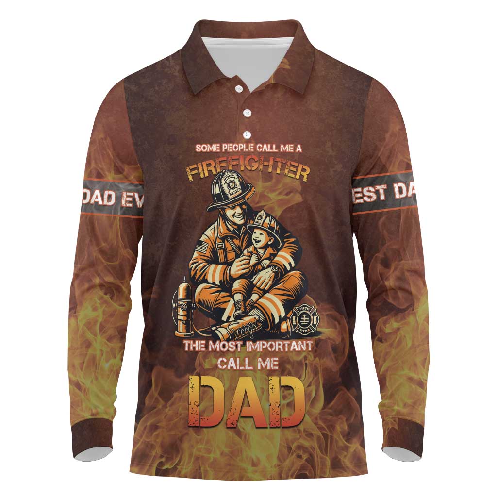 Firefighter Fathers Day Long Sleeve Polo Shirt Best Dad Ever
