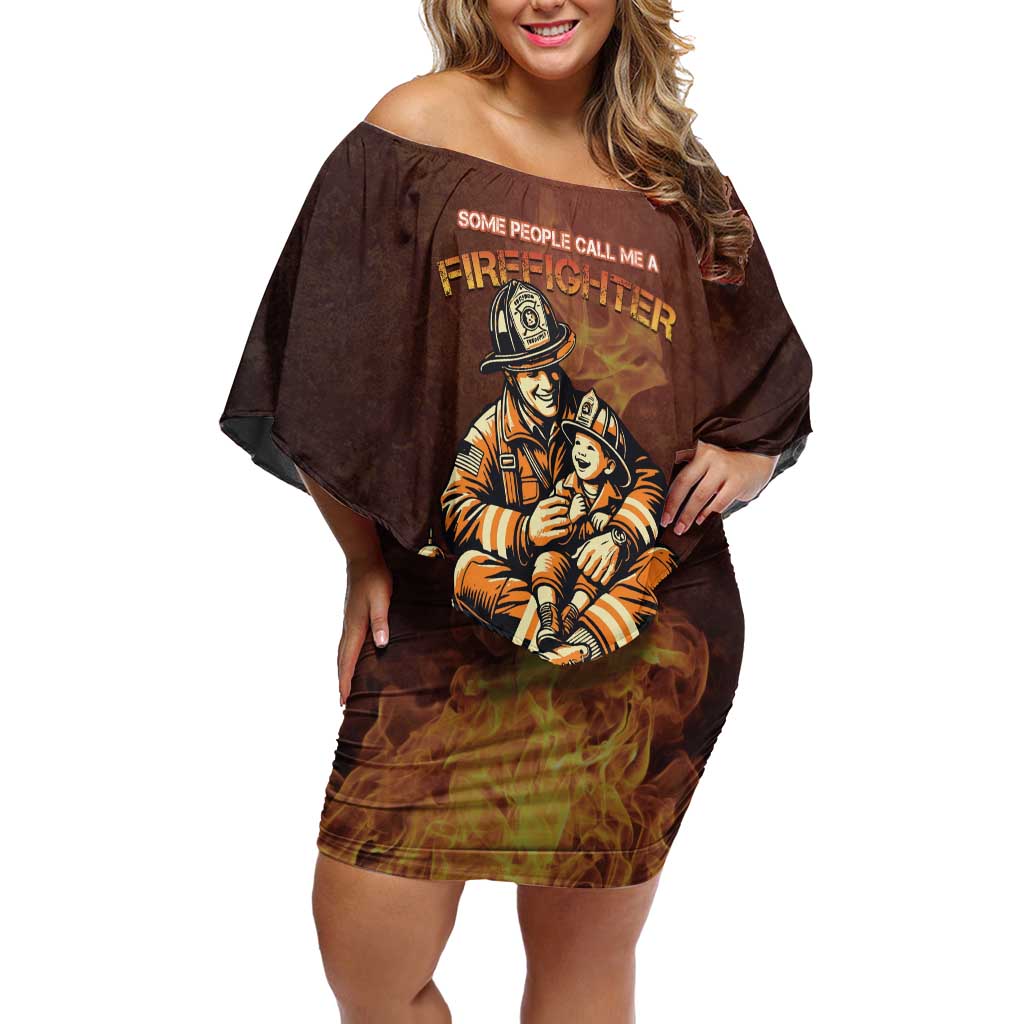 Firefighter Fathers Day Off Shoulder Short Dress Best Dad Ever