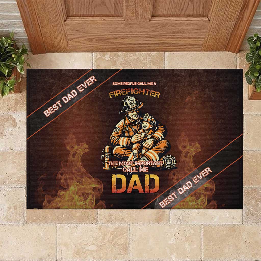 Firefighter Fathers Day Rubber Doormat Best Dad Ever